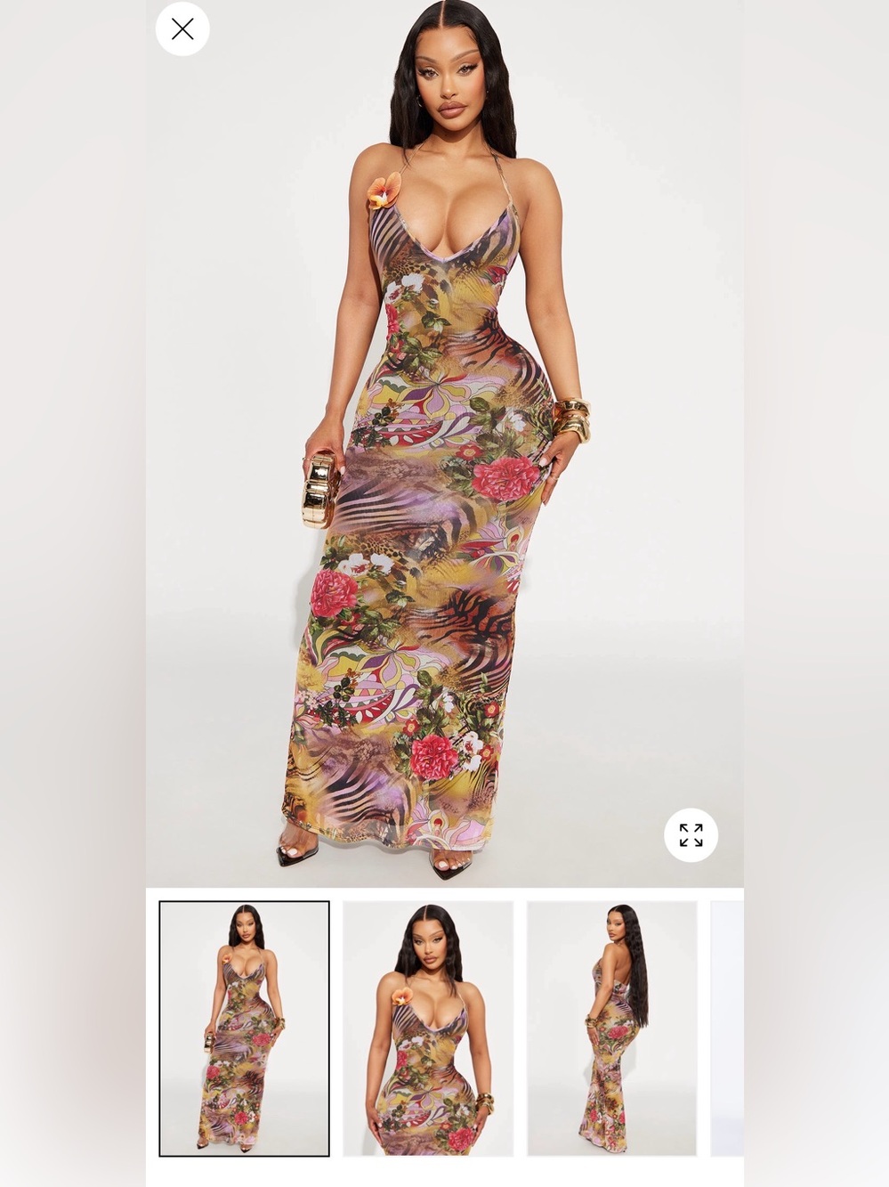 Floral Print halter Maxi Dress in Multicolor new